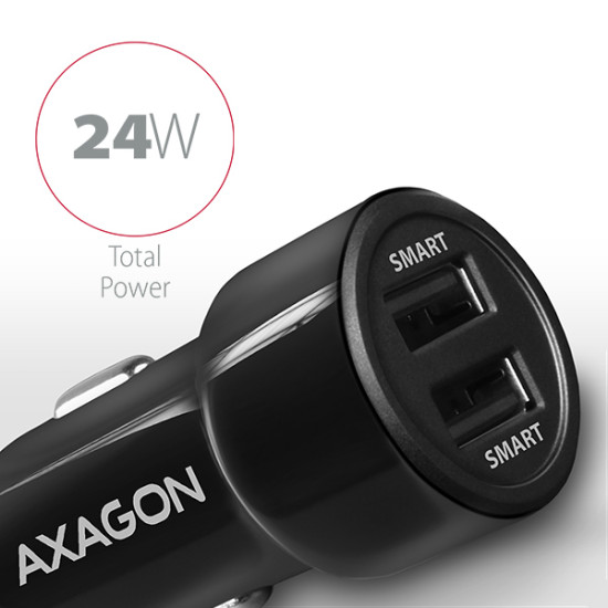 Autós töltő Axagon PWC-5V5 USB Type-A 2 port SmartCharge 24W Fekete Autós töltő Axagon PWC-5V5 USB Type-A 2 port SmartCharge 24W Fekete