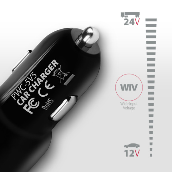 Autós töltő Axagon PWC-5V5 USB Type-A 2 port SmartCharge 24W Fekete Autós töltő Axagon PWC-5V5 USB Type-A 2 port SmartCharge 24W Fekete