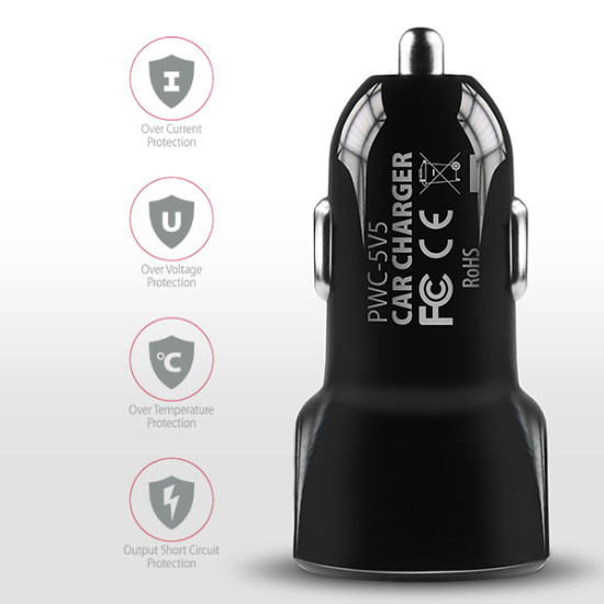 Autós töltő Axagon PWC-5V5 USB Type-A 2 port SmartCharge 24W Fekete Autós töltő Axagon PWC-5V5 USB Type-A 2 port SmartCharge 24W Fekete