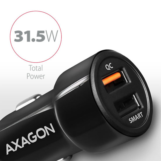 Autós töltő Axagon PWC-QC5 USB Type-A 2 port QuickCharge + SmartCharge 31,5W Fekete Autós töltő Axagon PWC-QC5 USB Type-A 2 port QuickCharge + SmartCharge 31,5W Fekete