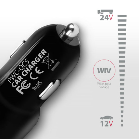 Autós töltő Axagon PWC-QC5 USB Type-A 2 port QuickCharge + SmartCharge 31,5W Fekete Autós töltő Axagon PWC-QC5 USB Type-A 2 port QuickCharge + SmartCharge 31,5W Fekete