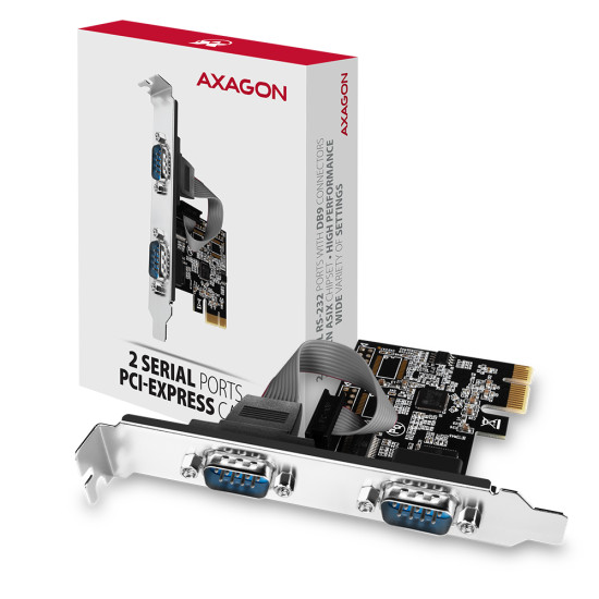 Bővítő kártya PCI-E x1 Axagon 2x DB9 Serial + LP hátlap Bővítő kártya PCI-E x1 Axagon 2x DB9 Serial + LP hátlap