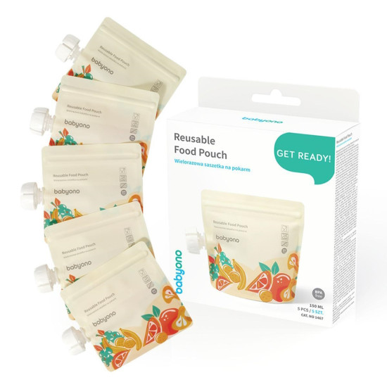 BabyOno tasak bébiételekhez - újratölthető 150ml 5db 1467 BabyOno tasak bébiételekhez - újratölthető 150ml 5db 1467