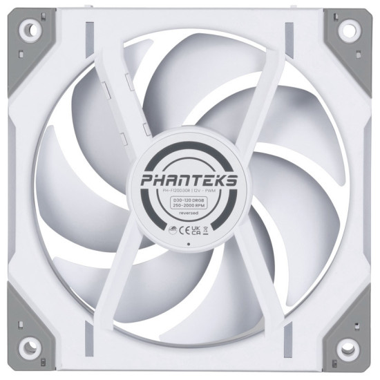 Ventilátor PHANTEKS D30 PWM reverse Airflow D-RGB L 12cm, 3 darabos Fehér Ventilátor PHANTEKS D30 PWM reverse Airflow D-RGB L 12cm, 3 darabos Fehér