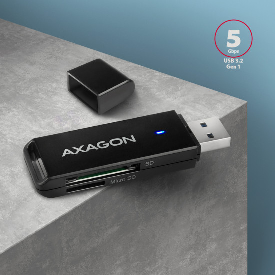 Kártyaolvasó Axagon CRE-S2N, USB-A 3.2 Gen 1, SD, microSD, fekete Kártyaolvasó Axagon CRE-S2N, USB-A 3.2 Gen 1, SD, microSD, fekete