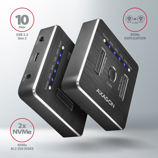 SSD Dokkoló AXAGON ADSA-M2C NVMe CLONE DUAL SSD Docking Station, Fekete SSD Dokkoló AXAGON ADSA-M2C NVMe CLONE DUAL SSD Docking Station, Fekete