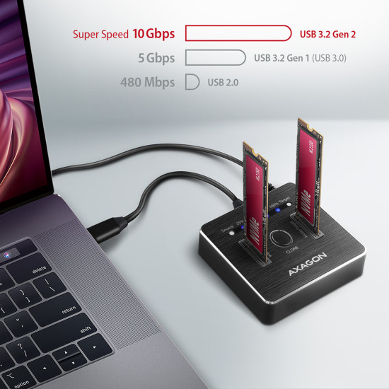 SSD Dokkoló AXAGON ADSA-M2C NVMe CLONE DUAL SSD Docking Station, Fekete SSD Dokkoló AXAGON ADSA-M2C NVMe CLONE DUAL SSD Docking Station, Fekete