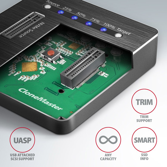 SSD Dokkoló AXAGON ADSA-M2C NVMe CLONE DUAL SSD Docking Station, Fekete SSD Dokkoló AXAGON ADSA-M2C NVMe CLONE DUAL SSD Docking Station, Fekete