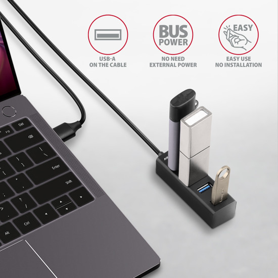 HUB AXAGON HUE-M1AL Mini USB-A-Hub,4x USB-A 3.2 Gen 1, silber - 1,2m HUB AXAGON HUE-M1AL Mini USB-A-Hub,4x USB-A 3.2 Gen 1, silber - 1,2m