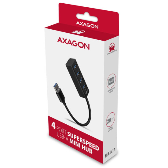 HUB USB 3.0 Axagon 4x USB 3.0 20cm Fekete HUB USB 3.0 Axagon 4x USB 3.0 20cm Fekete