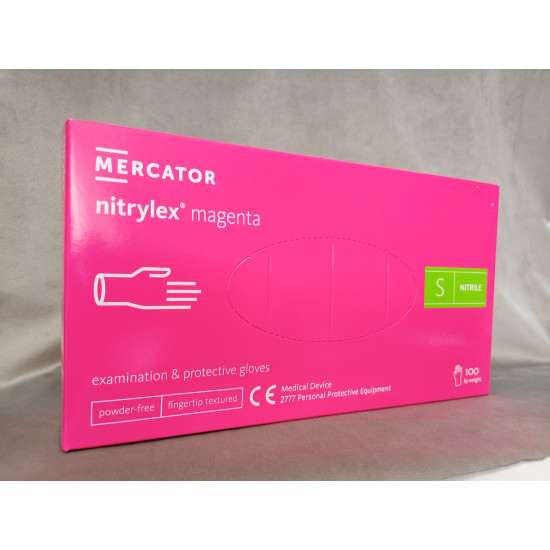 Púdermentes nitril kesztyű Mercator Nitrylex magenta S - 100 db Púdermentes nitril kesztyű Mercator Nitrylex magenta S - 100 db