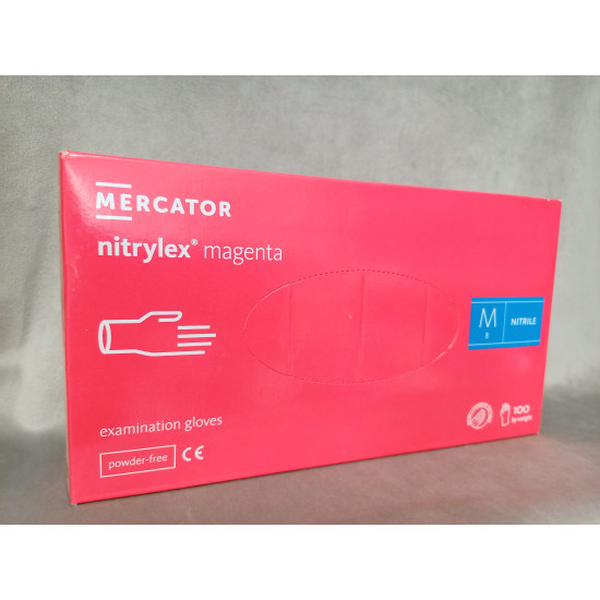 Púdermentes nitril kesztyű Mercator Nitrylex magenta M - 100 db Púdermentes nitril kesztyű Mercator Nitrylex magenta M - 100 db
