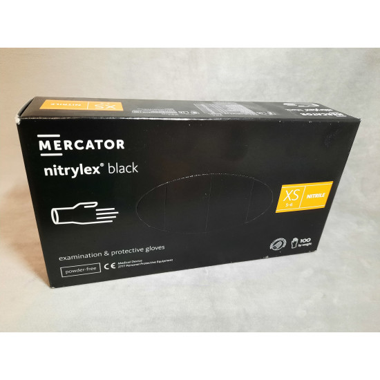 Púdermentes nitril kesztyű Mercator Nitrylex fekete XS - 100 db Púdermentes nitril kesztyű Mercator Nitrylex fekete XS - 100 db