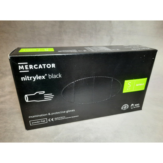 Púdermentes nitril kesztyű Mercator Nitrylex fekete S - 100 db Púdermentes nitril kesztyű Mercator Nitrylex fekete S - 100 db