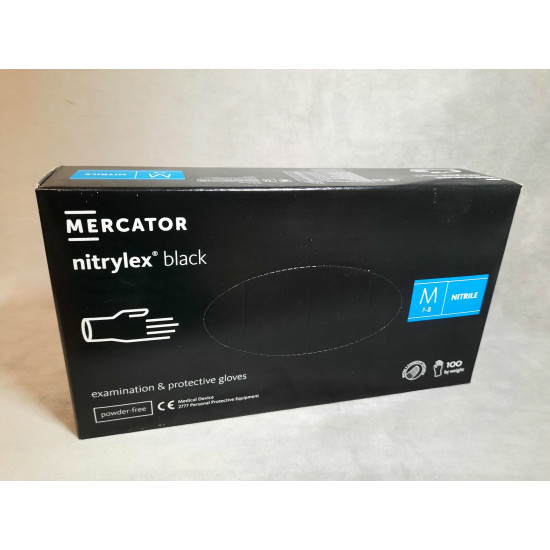 Púdermentes nitril kesztyű Mercator Nitrylex fekete M - 100 db Púdermentes nitril kesztyű Mercator Nitrylex fekete M - 100 db