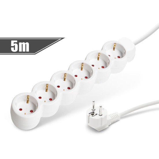 Hálózati elosztó Hosszabbító 5m 6-os 10/16A 250V (3 x 1.5) Fehér Hálózati elosztó Hosszabbító 5m 6-os 10/16A 250V (3 x 1.5) Fehér