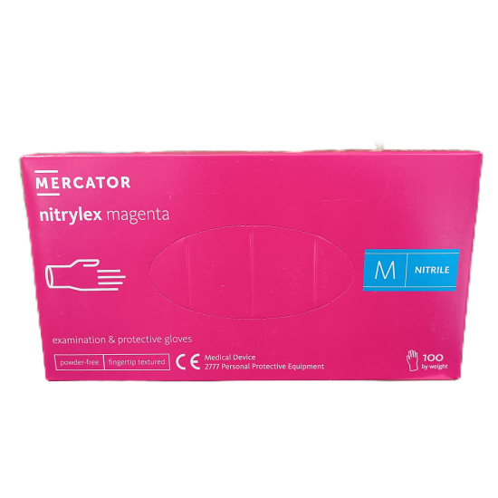 Púdermentes nitril kesztyű Mercator Nitrylex magenta M - 100 db Púdermentes nitril kesztyű Mercator Nitrylex magenta M - 100 db
