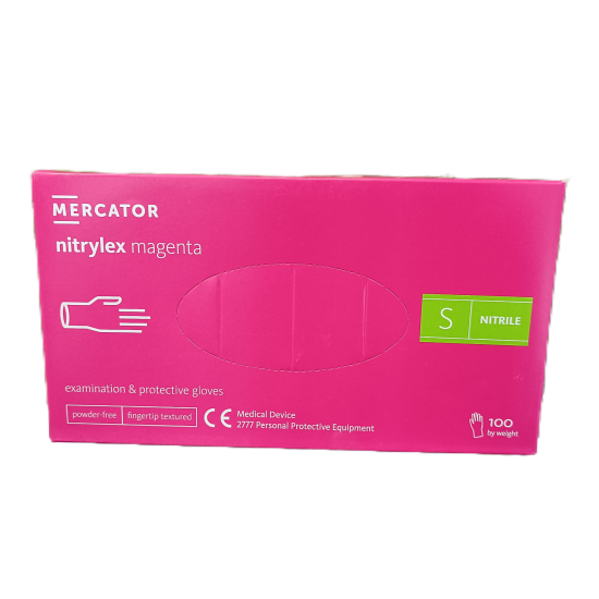 Púdermentes nitril kesztyű Mercator Nitrylex magenta S - 100 db