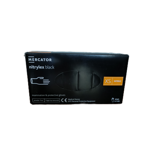 Púdermentes nitril kesztyű Mercator Nitrylex fekete XS - 100 db