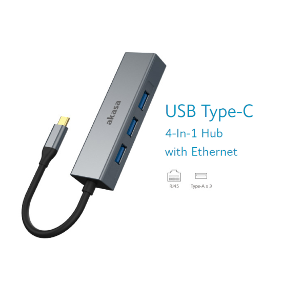 HUB Akasa USB 3.1 Type-C 4-In-1 Hub 3xUSB3.0 + Ethernet HUB Akasa USB 3.1 Type-C 4-In-1 Hub 3xUSB3.0 + Ethernet